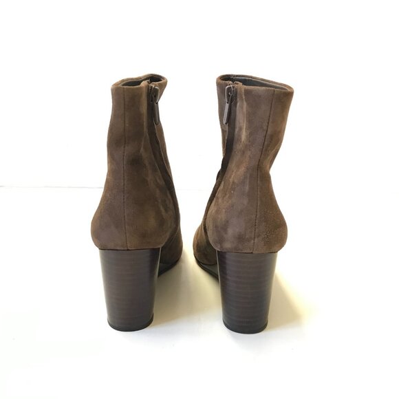 Vince Andy Suede Wedge Ankle Booties Boots Womens 37 7 Brown Square Toe Side Zip - Picture 6 of 9